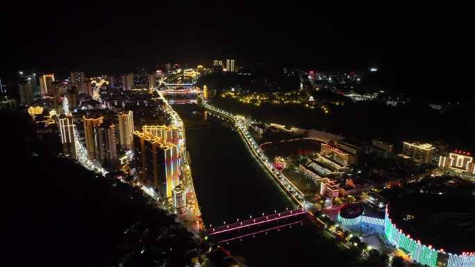 小城市的大夜景，河畔街道，贵州小城