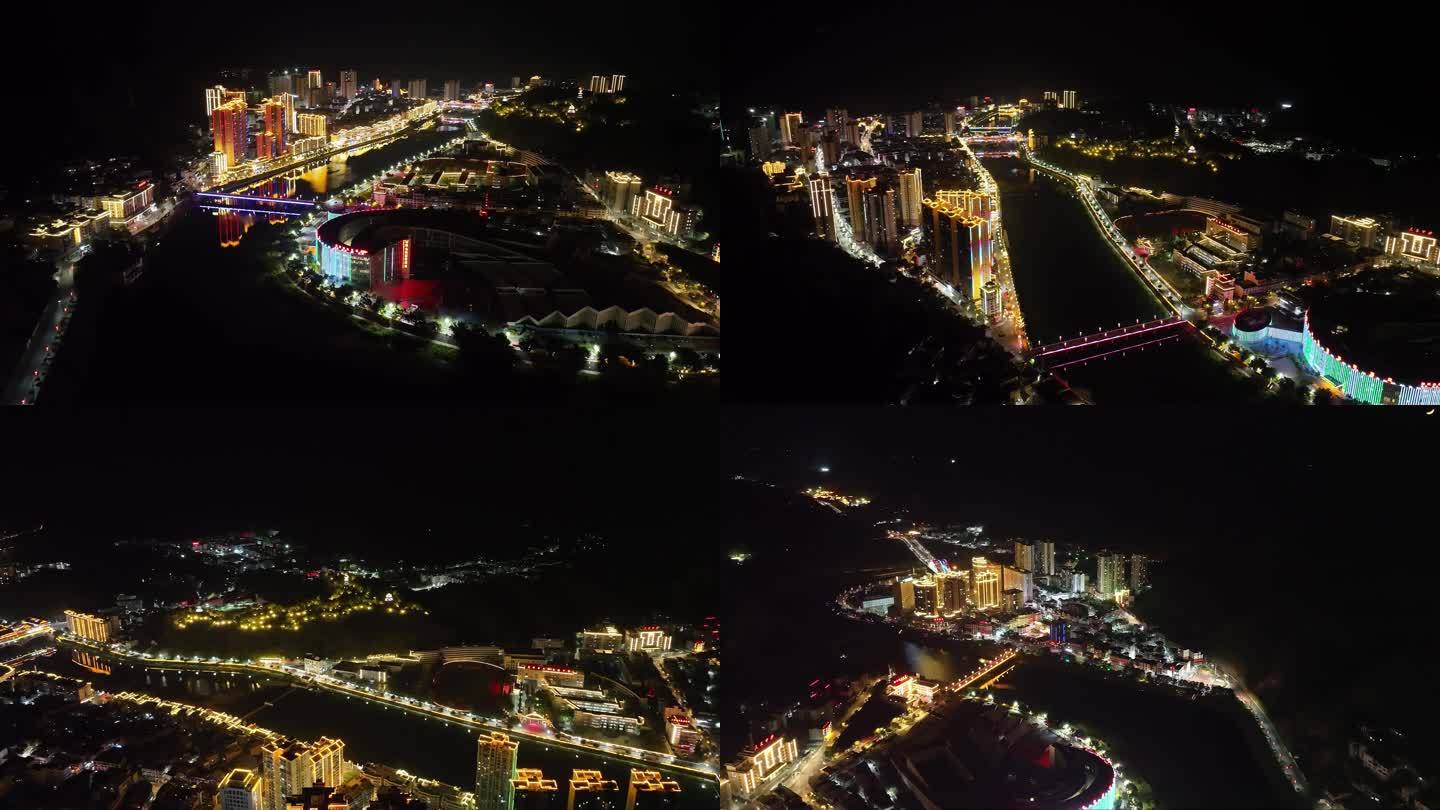 小城市的大夜景，河畔街道，贵州小城