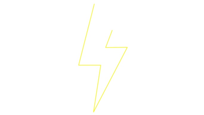 动画线性黄色闪电符号。线能量图标的权力。电闪光。标志是逐渐画出来的。矢量插图隔离在白色背景上。