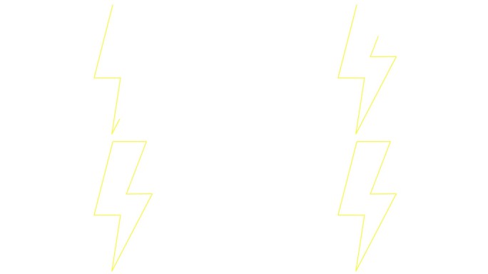 动画线性黄色闪电符号。线能量图标的权力。电闪光。标志是逐渐画出来的。矢量插图隔离在白色背景上。
