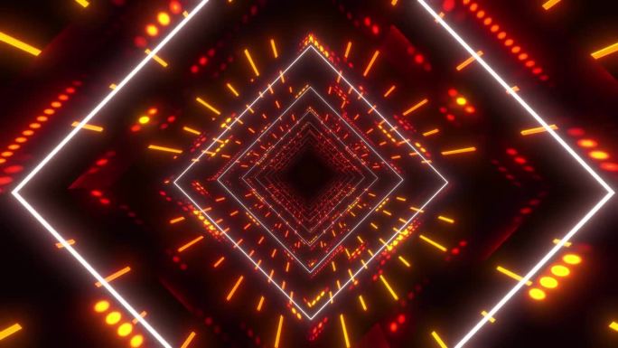 无缝循环的红棕色方形隧道动画与品红霓虹灯的效果