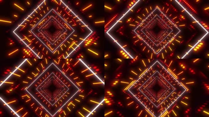 无缝循环的红棕色方形隧道动画与品红霓虹灯的效果