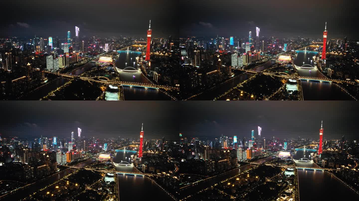 4K广州小蛮腰珠江城市航拍夜晚空镜头9