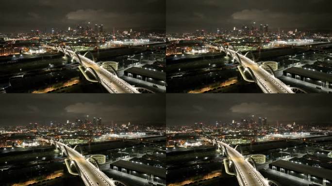 洛杉矶市中心夜间航拍照片