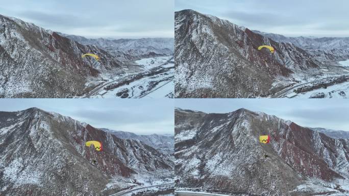高清新疆雪山滑伞航拍