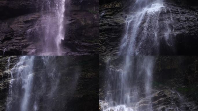 森林高山流水瀑布山水自然风景山峰岩石流水