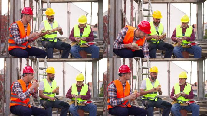 午休的建筑工人外国人安全帽视频素材