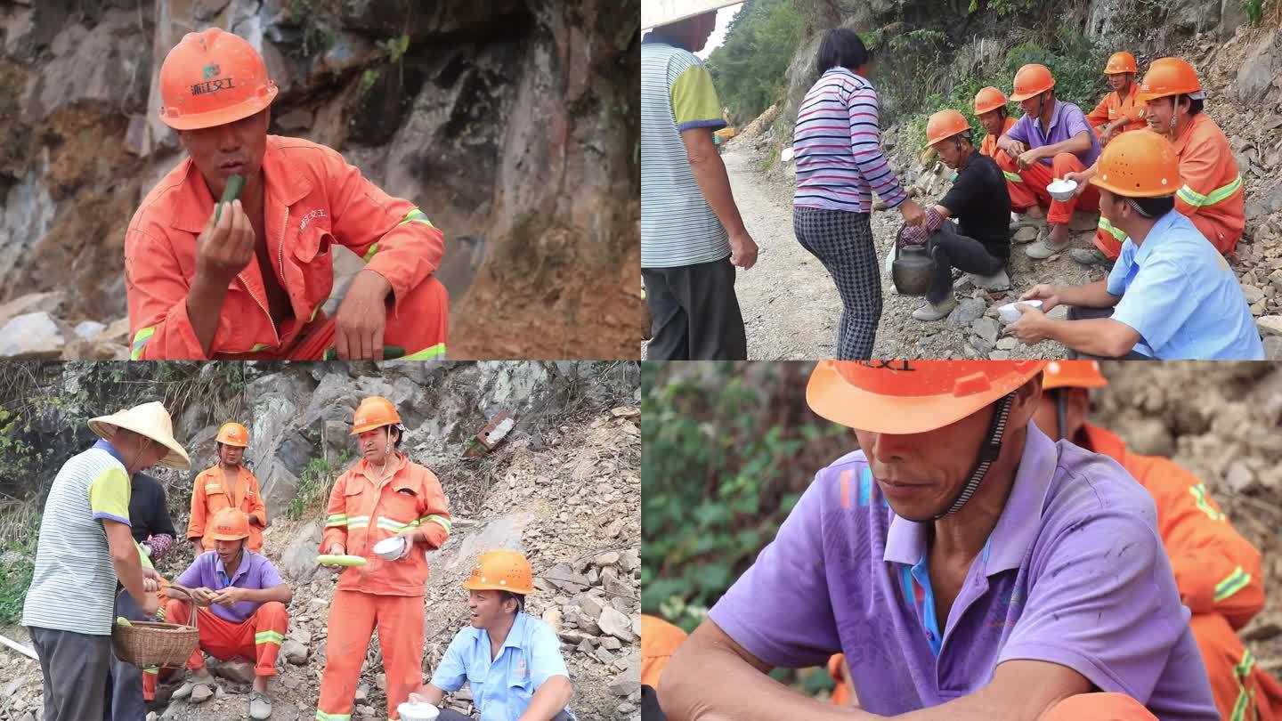 村民慰问工地休息农民工