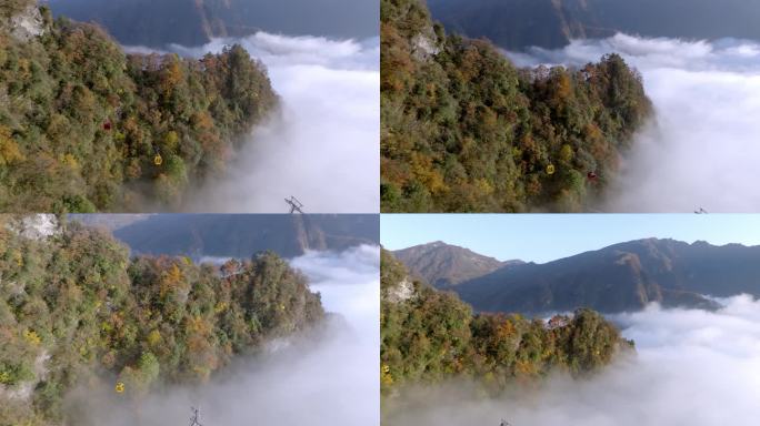 秋色龙头山云雾中的缆车2