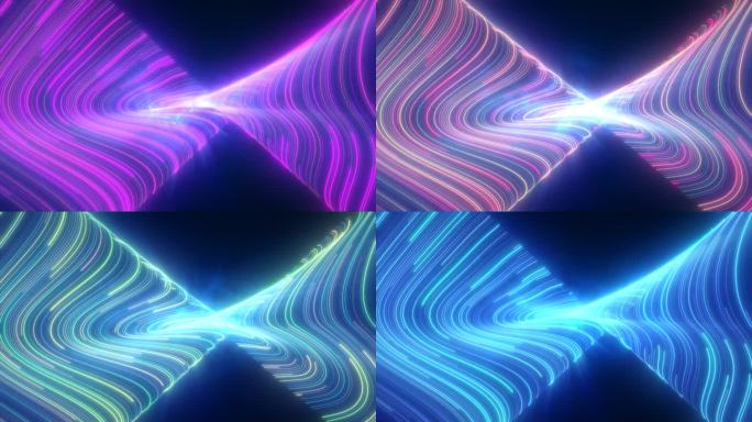 抽象明亮的蓝紫色发光飞波从扭曲的线条能量神奇的背景