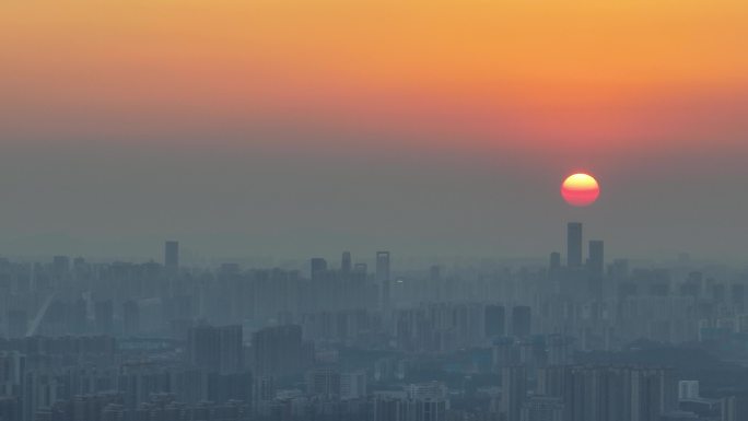 4K航拍夕阳黄昏下的长沙县松雅湖10