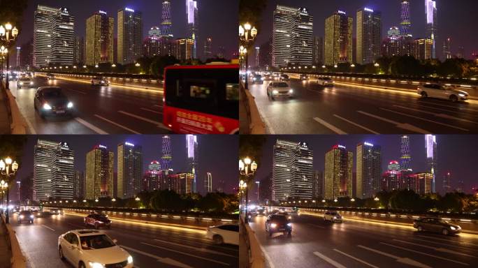 晚上广州车流交通高帧率慢镜广州大桥
