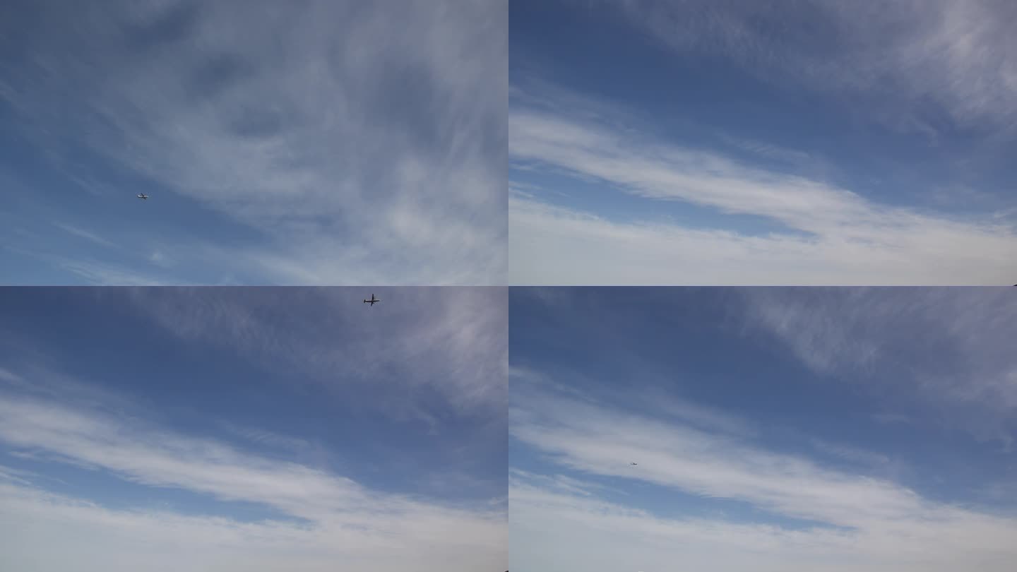 蓝蓝的天空淡淡的云白云飘飘云朵飞机拉线