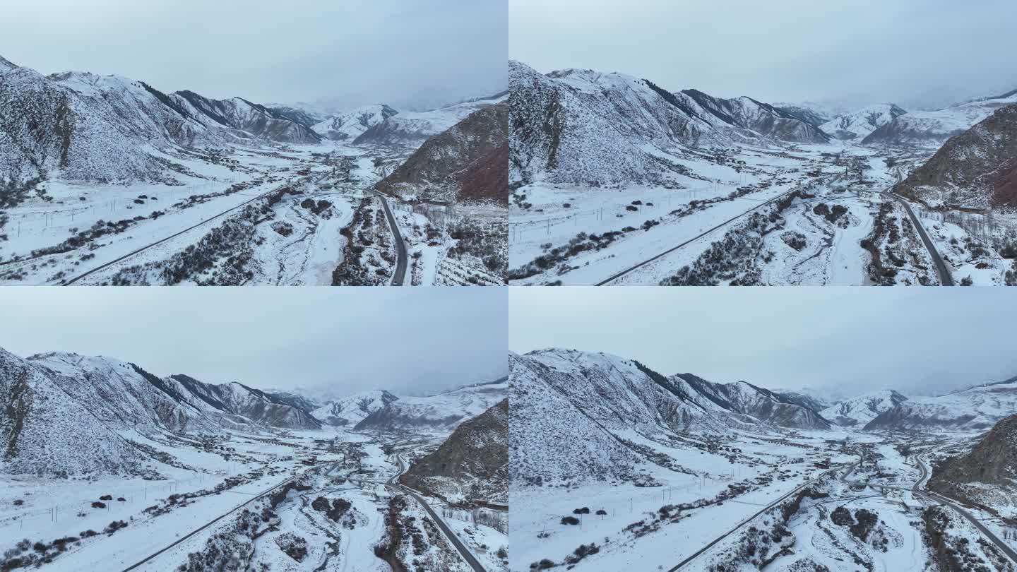 高清新疆阿克苏塔村雪景航拍