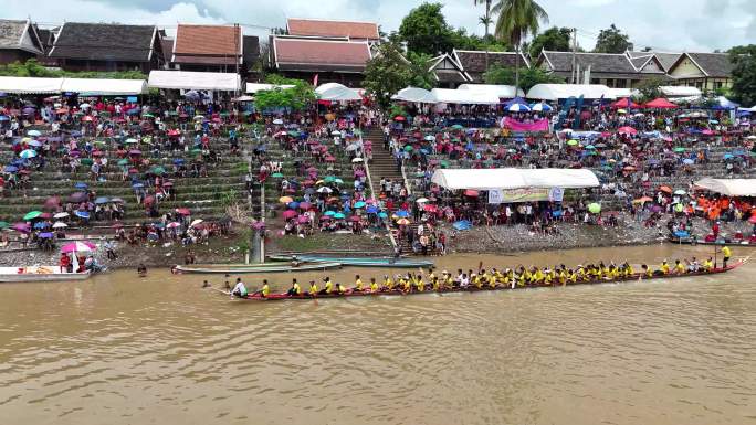 老挝龙舟节现场航拍