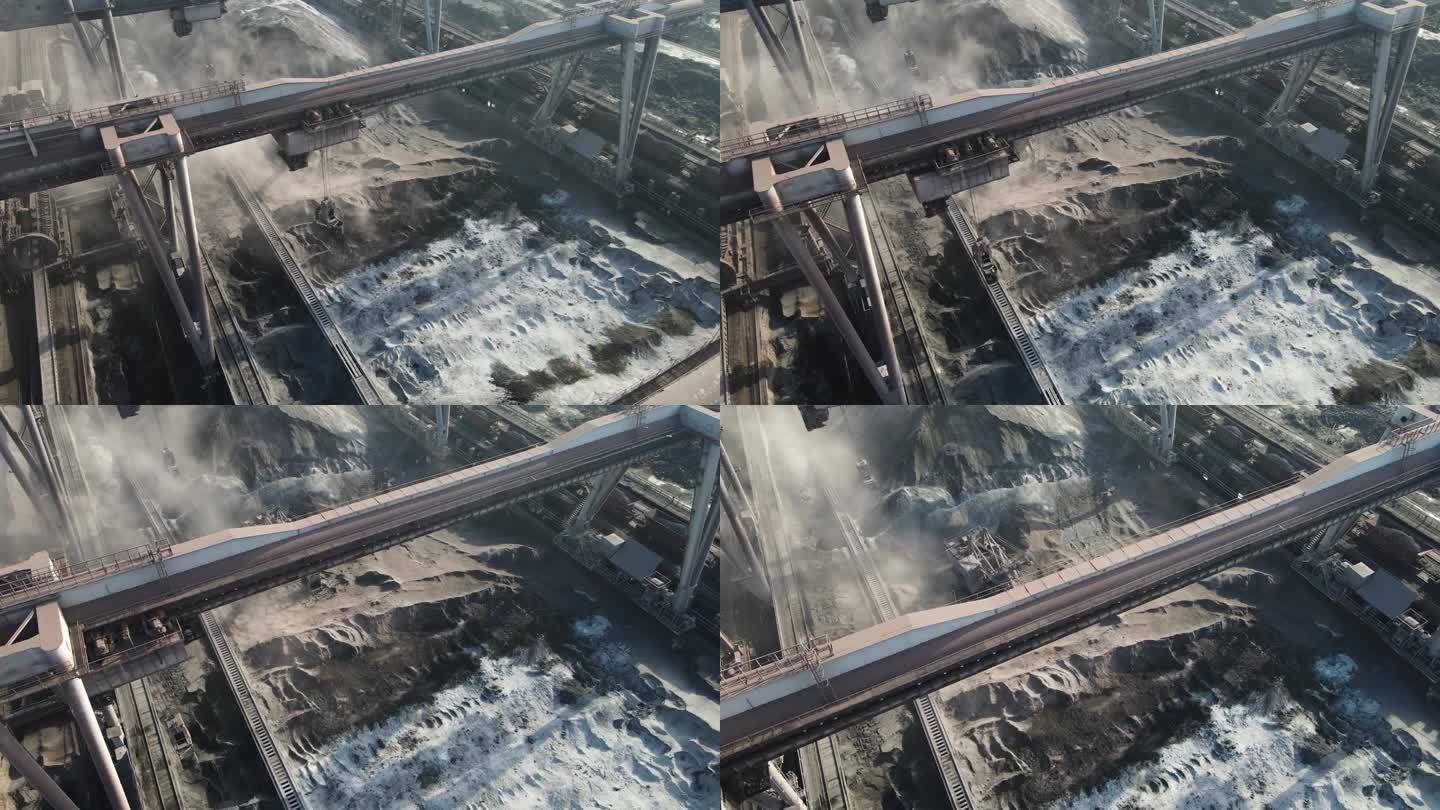 工业桥式起重机与斗式提升和下降航空摄影4k