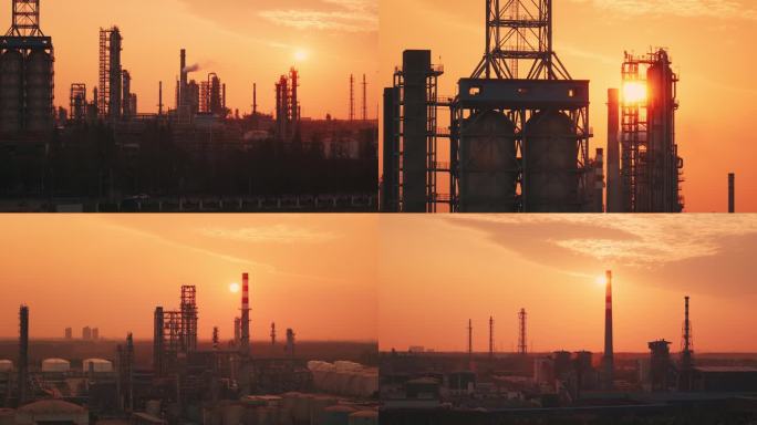 4K夕阳中的化工厂