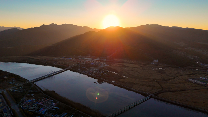 唯美逆光夕阳落日乡村农村县城新农村新乡村