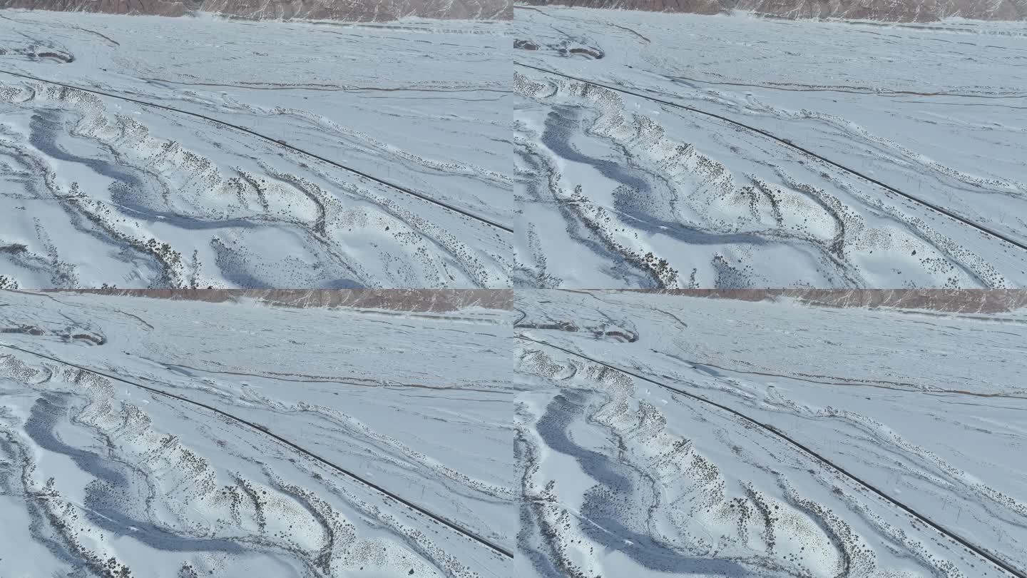 新疆阿克苏塔村雪景航拍