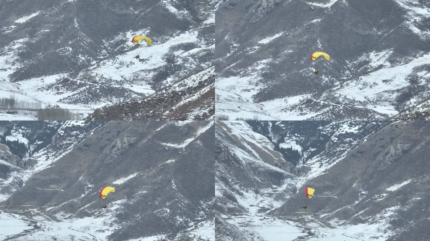 新疆阿克苏塔村滑翔伞航拍