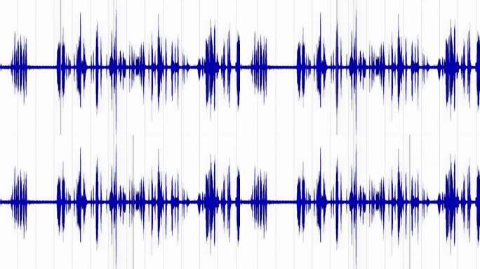 光标在白色背景上的X轴上的蓝色音频声波上移动。用于模拟对记录轨迹的法医检查。