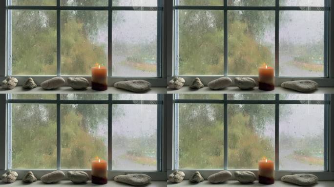 下雨天透过房子内部的窗户看风景