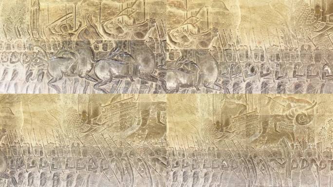 位于柬埔寨暹粒的吴哥窟寺庙一楼内墙上著名的浅浮雕。