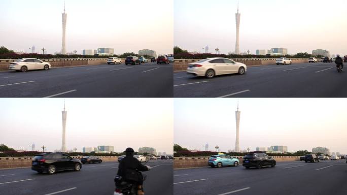 广州车流高帧率慢镜缓慢行驶广州大桥