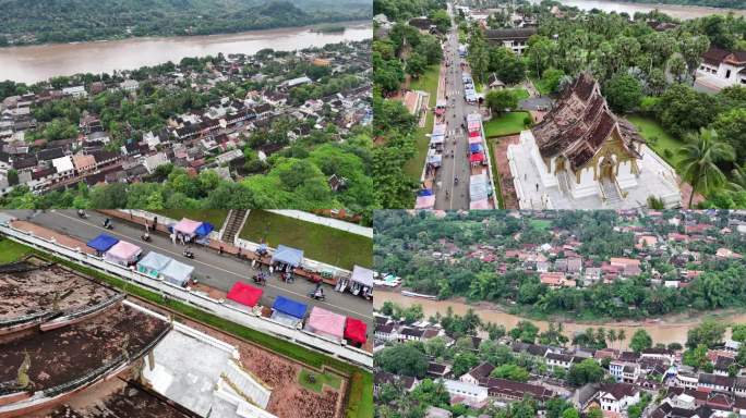 老挝琅勃拉邦城市航拍