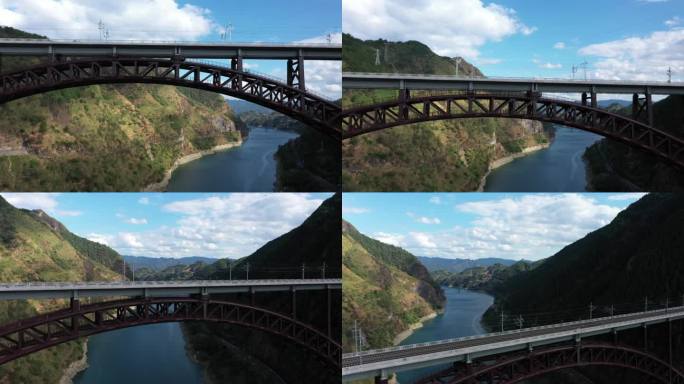 铁路桥梁航拍大峡谷中的铁路桥险峻大气4K
