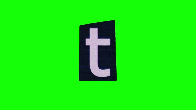 深蓝色矩形上的小字母t在绿色屏幕上的纸皱循环定格动画