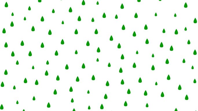 动画绿色雨滴从上方落下。下雨了。毛圈的视频。矢量插图隔离在白色背景上。