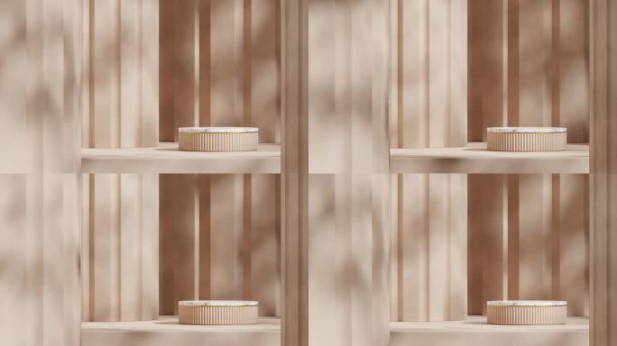 无缝循环阴影动画与棕色支柱背景，3d渲染镜头空白的白色大理石讲台的模型