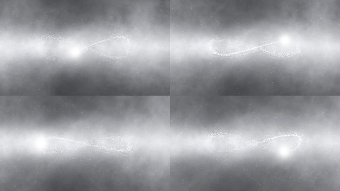 循环银白色闪烁粒子与无限符号动画。