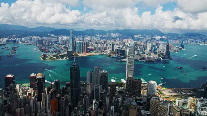 4K航拍香港中环维港两岸高楼建筑群