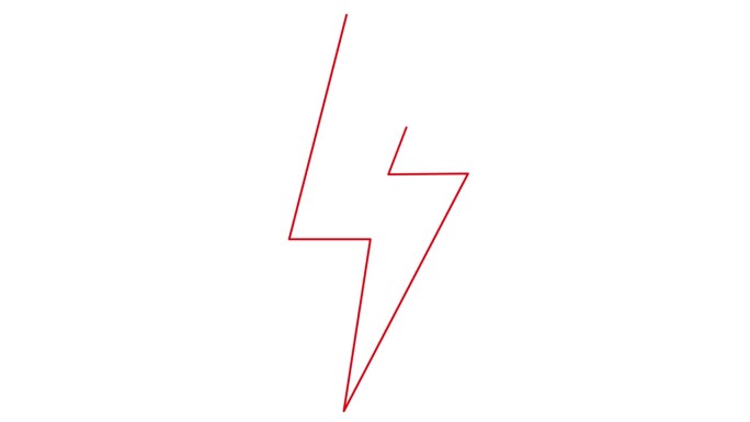 闪电的动画线性红色符号。线能量图标的权力。电闪光。标志是逐渐画出来的。矢量插图隔离在白色背景上。