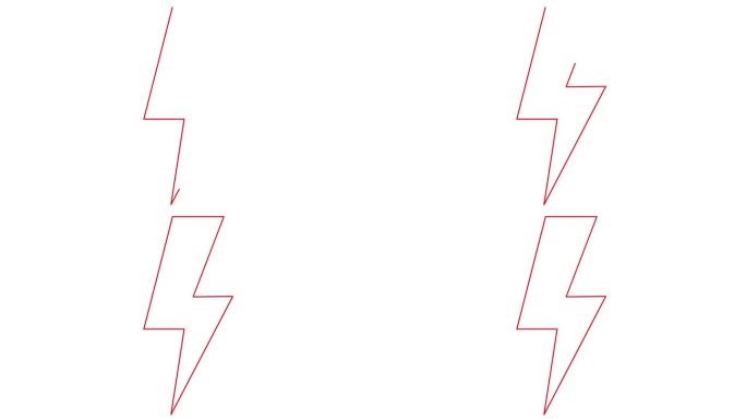 闪电的动画线性红色符号。线能量图标的权力。电闪光。标志是逐渐画出来的。矢量插图隔离在白色背景上。