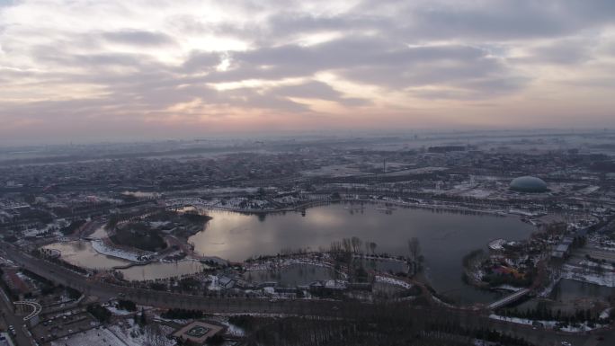 磁县城市公园 雪天 磁县如意湖