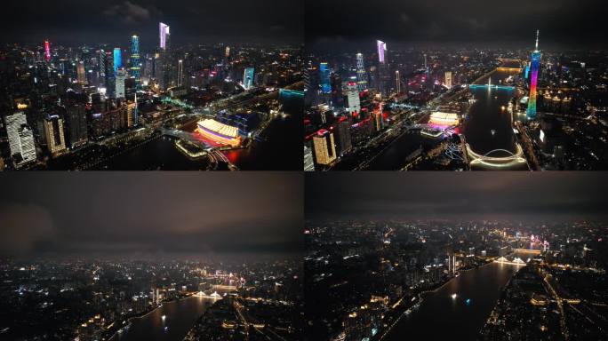4K广州小蛮腰珠江城市航拍夜晚空镜头8