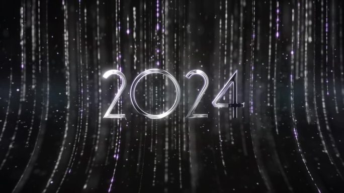 2024年新年快乐，美丽的银色背景点缀着微粒