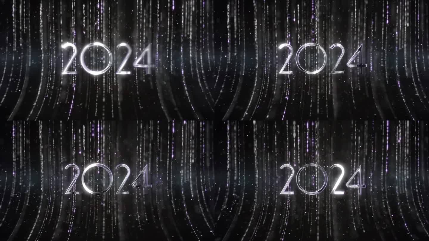 2024年新年快乐，美丽的银色背景点缀着微粒