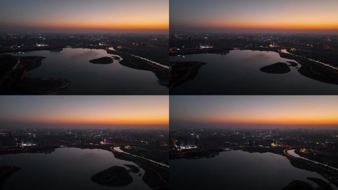 4K航拍夕阳黄昏下的长沙县松雅湖3