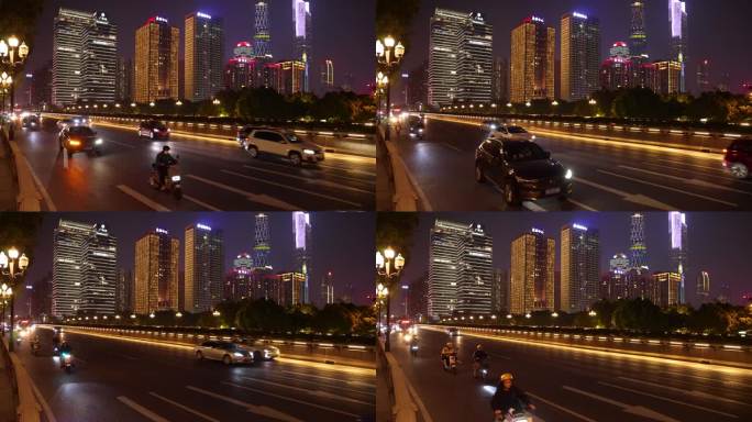 晚上广州车流交通高帧率慢镜广州大桥