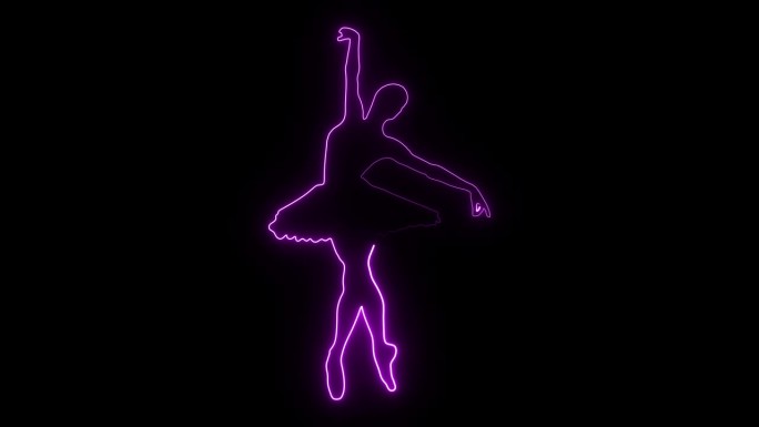芭蕾舞女霓虹灯图标孤立的黑色背景。
