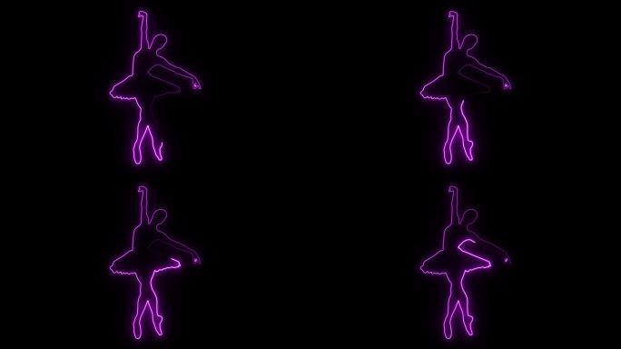 芭蕾舞女霓虹灯图标孤立的黑色背景。