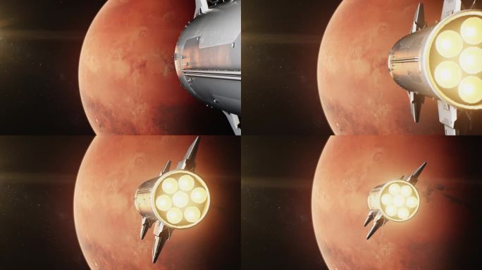 逼真的三维动画宇宙飞船在火星上飞行