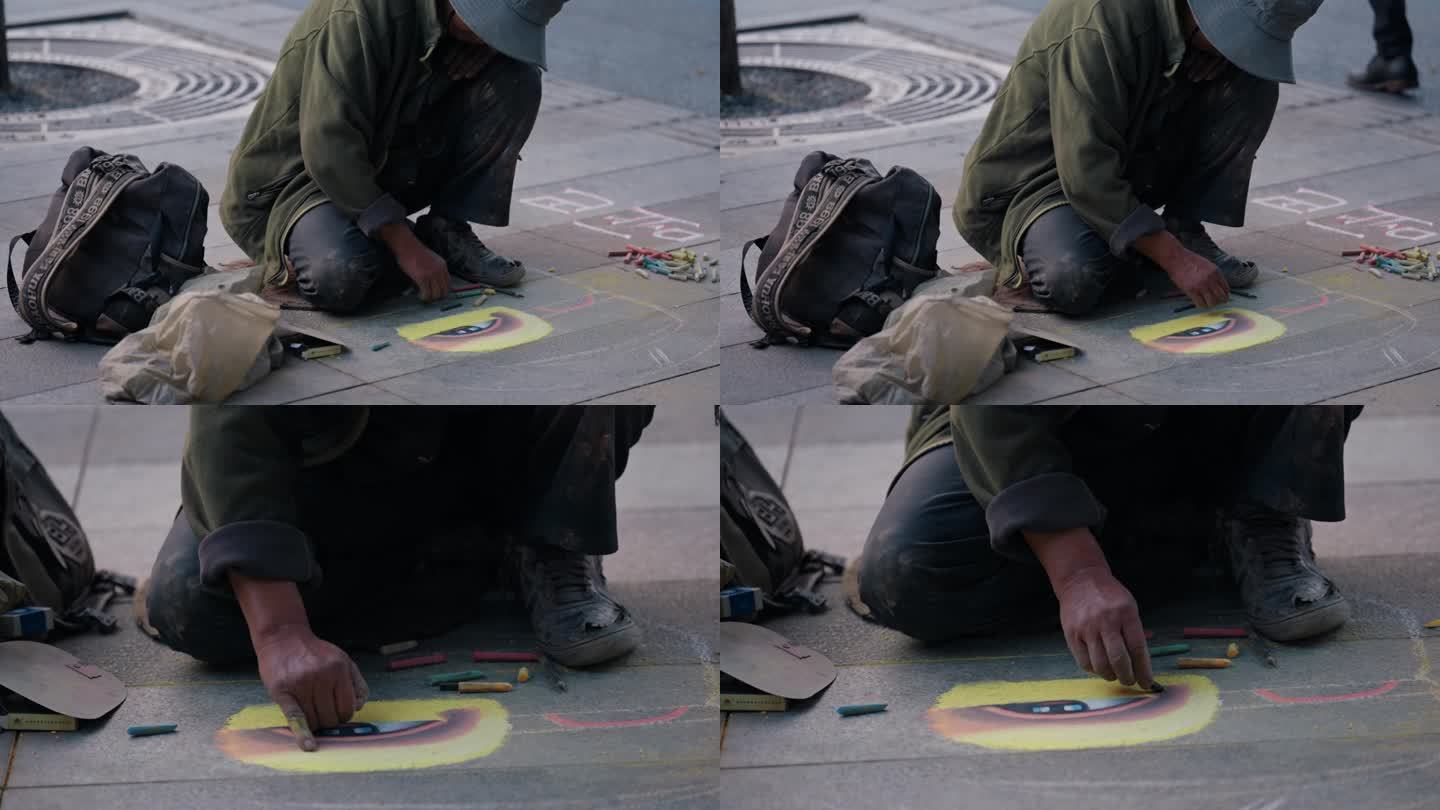 成都城市街头乞丐艺术家