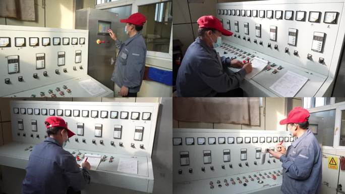 调料厂电压监控车间工人操作仪器记录数据