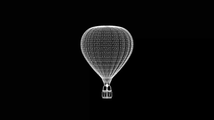 旋转3d线框热气球运动图形与纯黑色背景