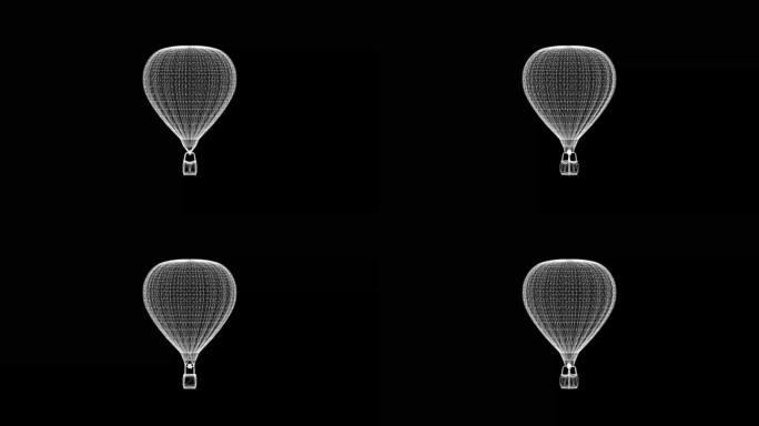 旋转3d线框热气球运动图形与纯黑色背景
